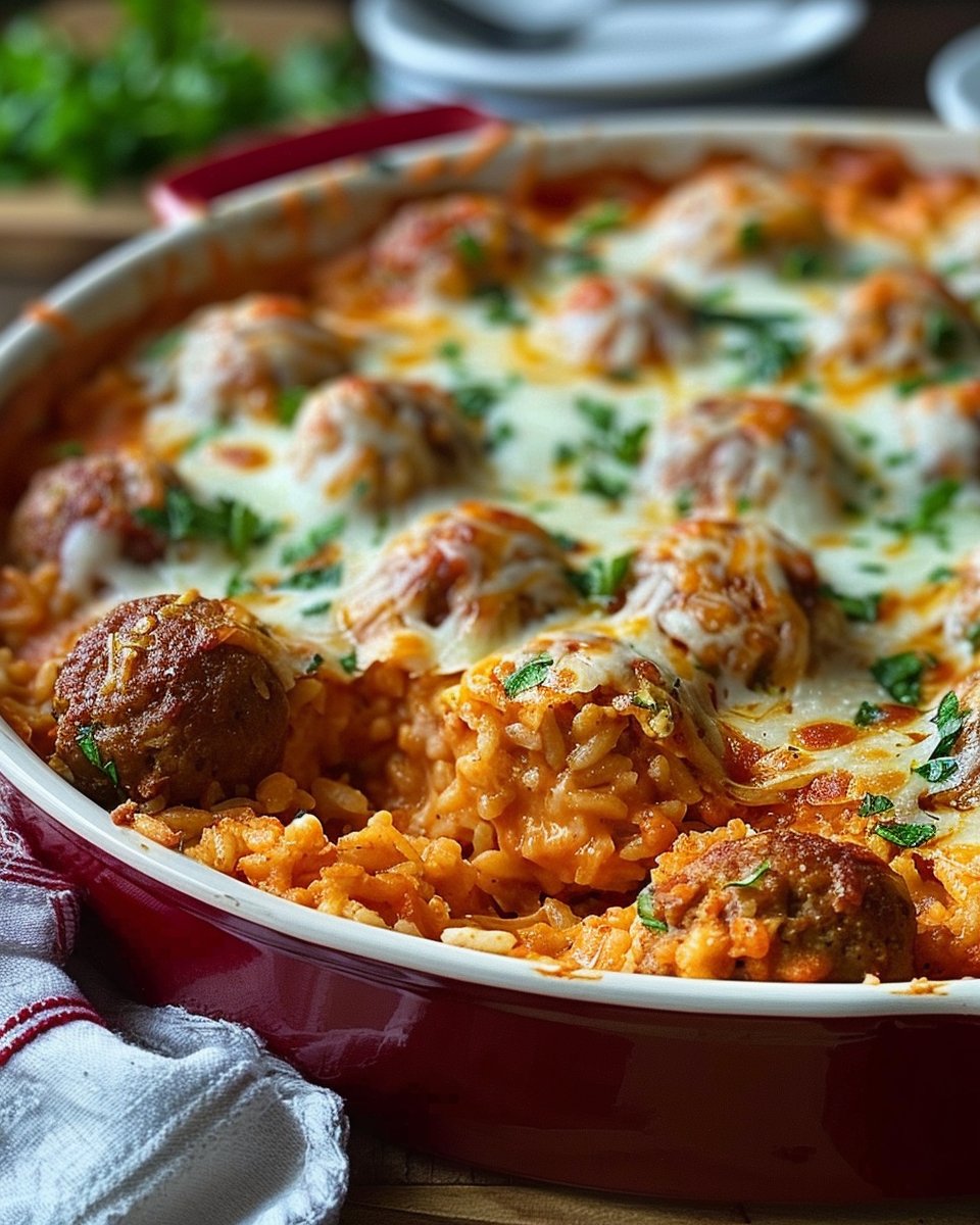 Easy Cheesy Meatball & Rice Dinner Casserole