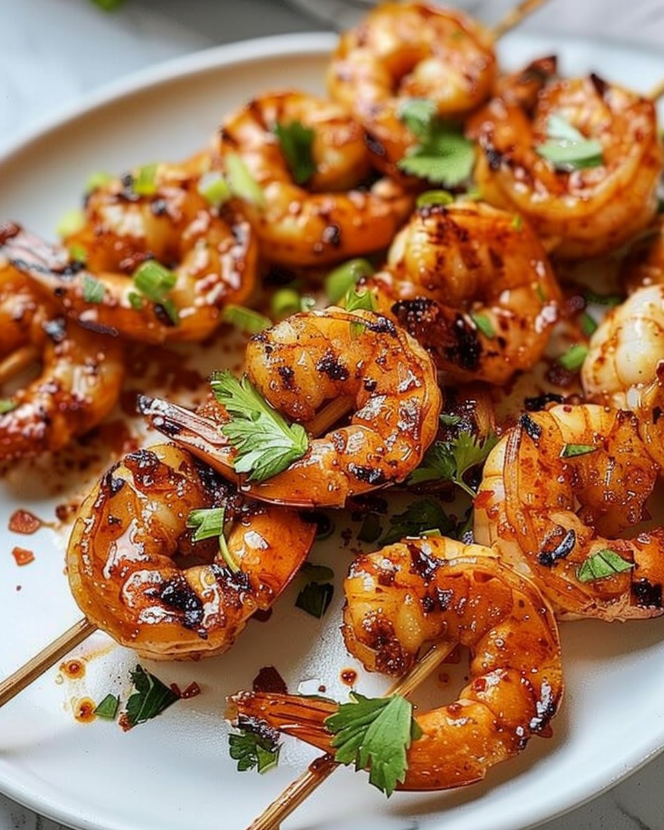 Grilled Sweet and Spicy Shrimp Skewers 3 Grilled Sweet and Spicy Shrimp Skewers