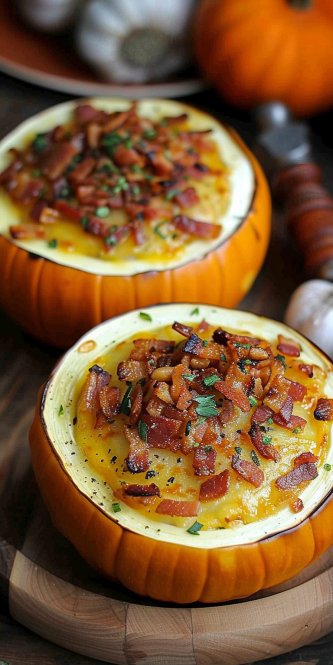 Stuffed Pumpkins with Lardons, Saint Nectaire, and Chestnuts
