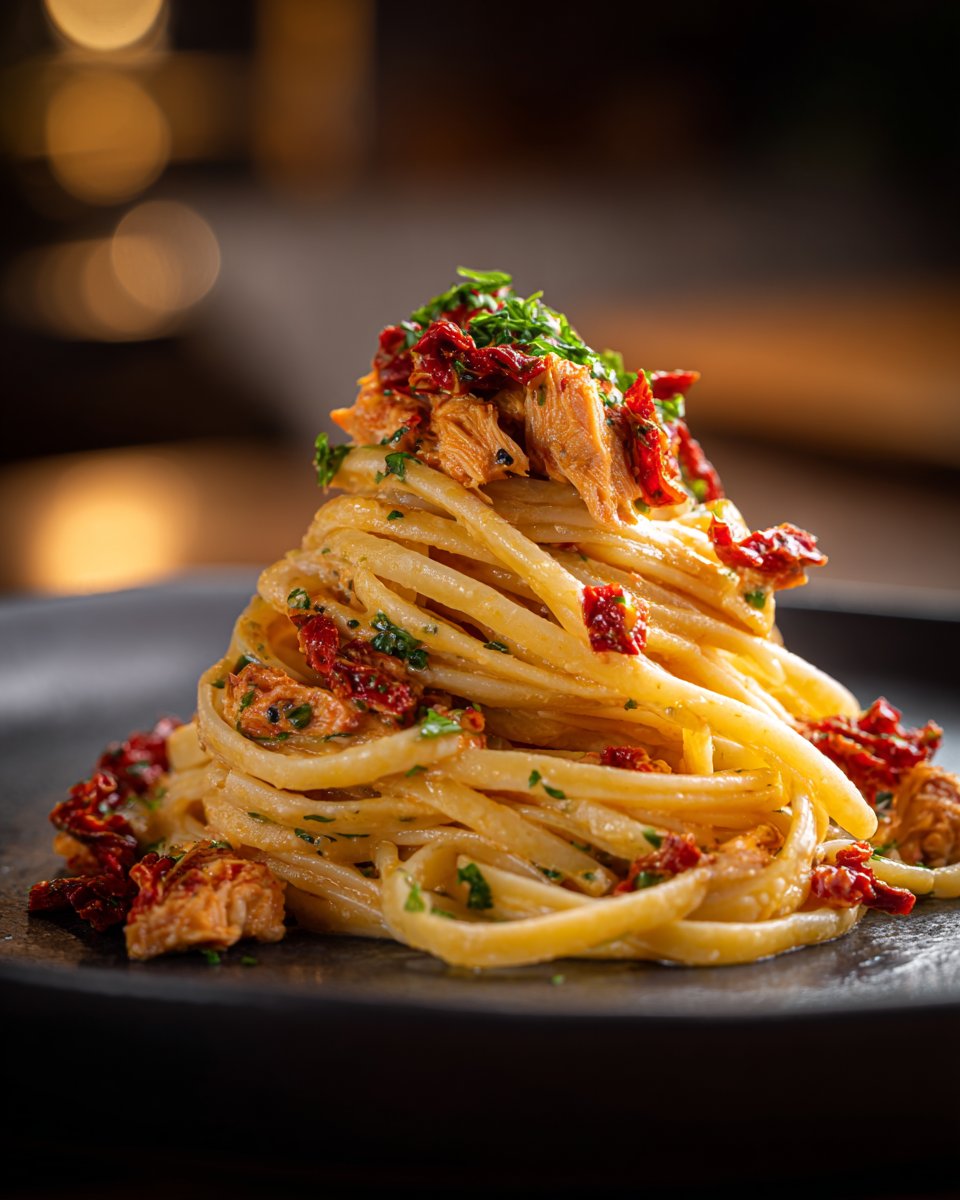Creamy Sun-Dried Tomato and Chicken Fettuccine Pasta