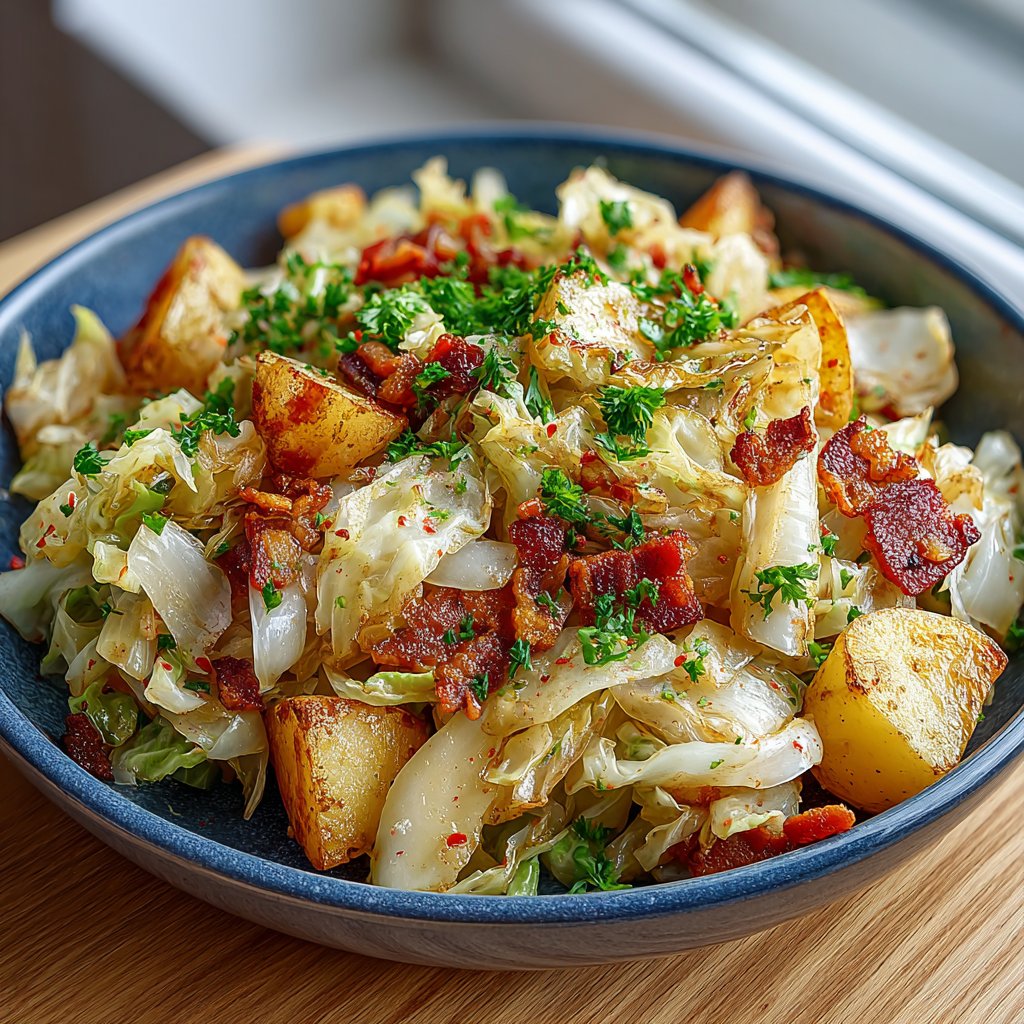 Fried Cabbage and Potatoes with Bacon