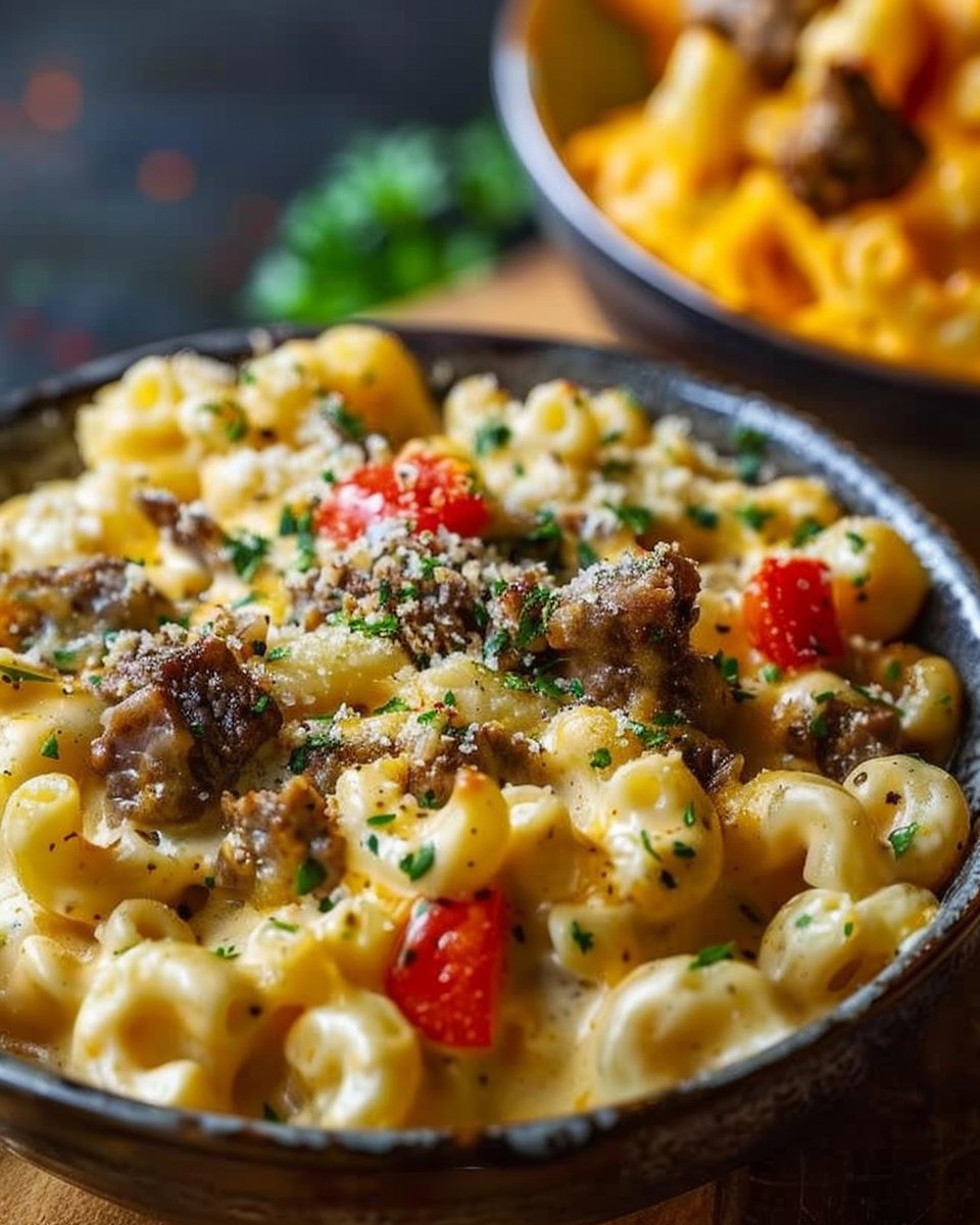 High-Protein Creamy Philly Cheesesteak Mac & Cheese Bliss