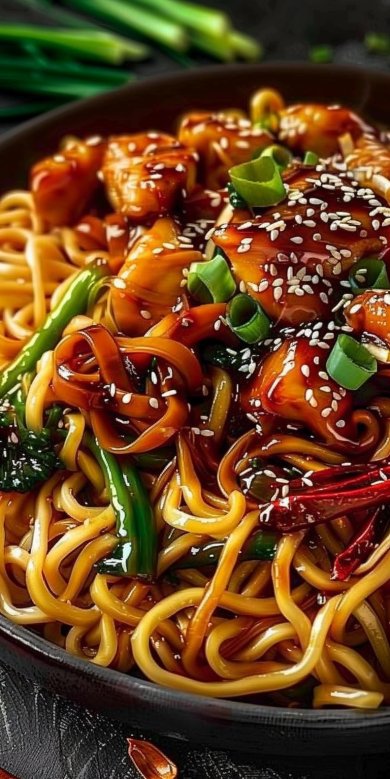 Nouilles Sautées au Poulet Caramélisé