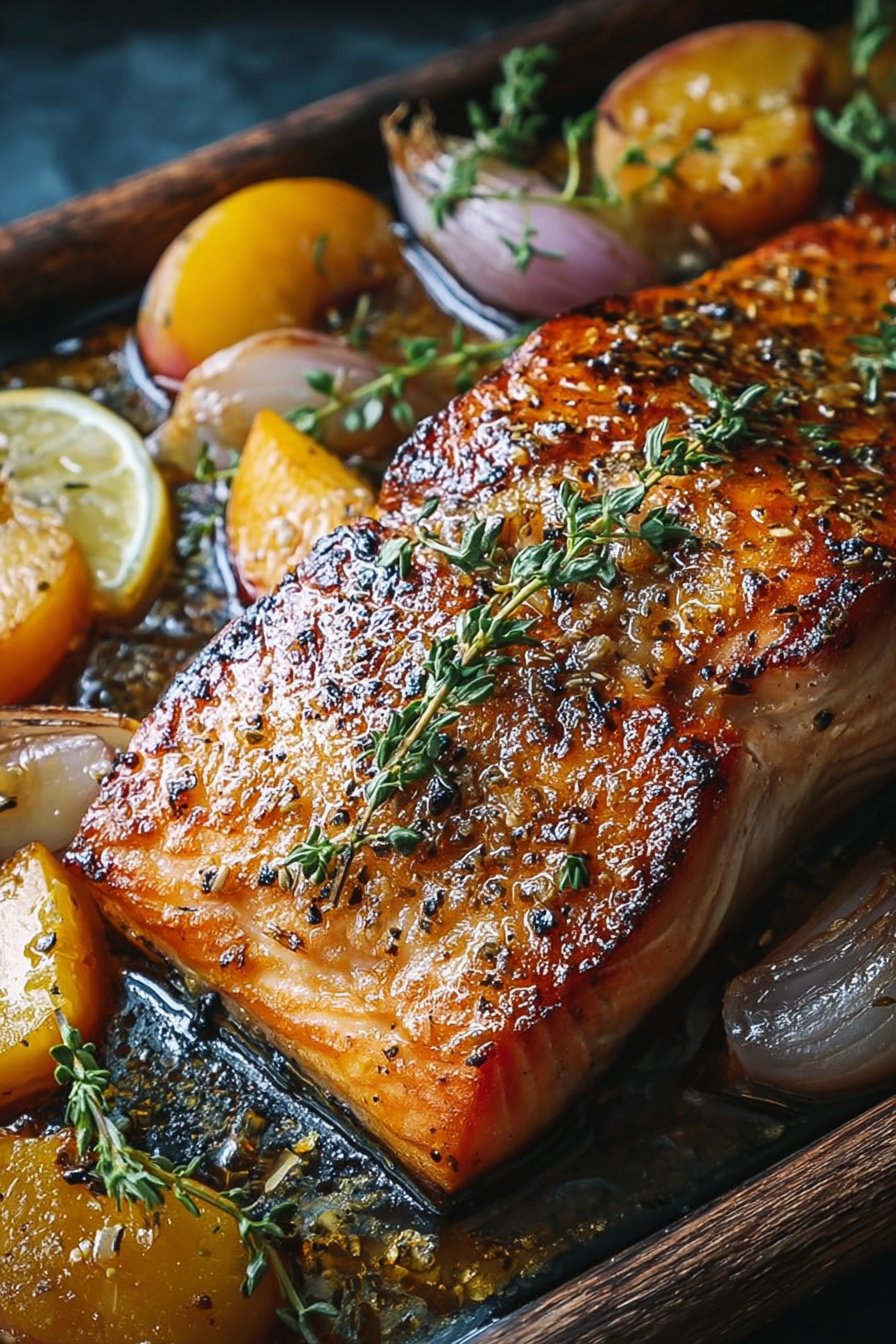 Bourbon Peach Roasted Salmon