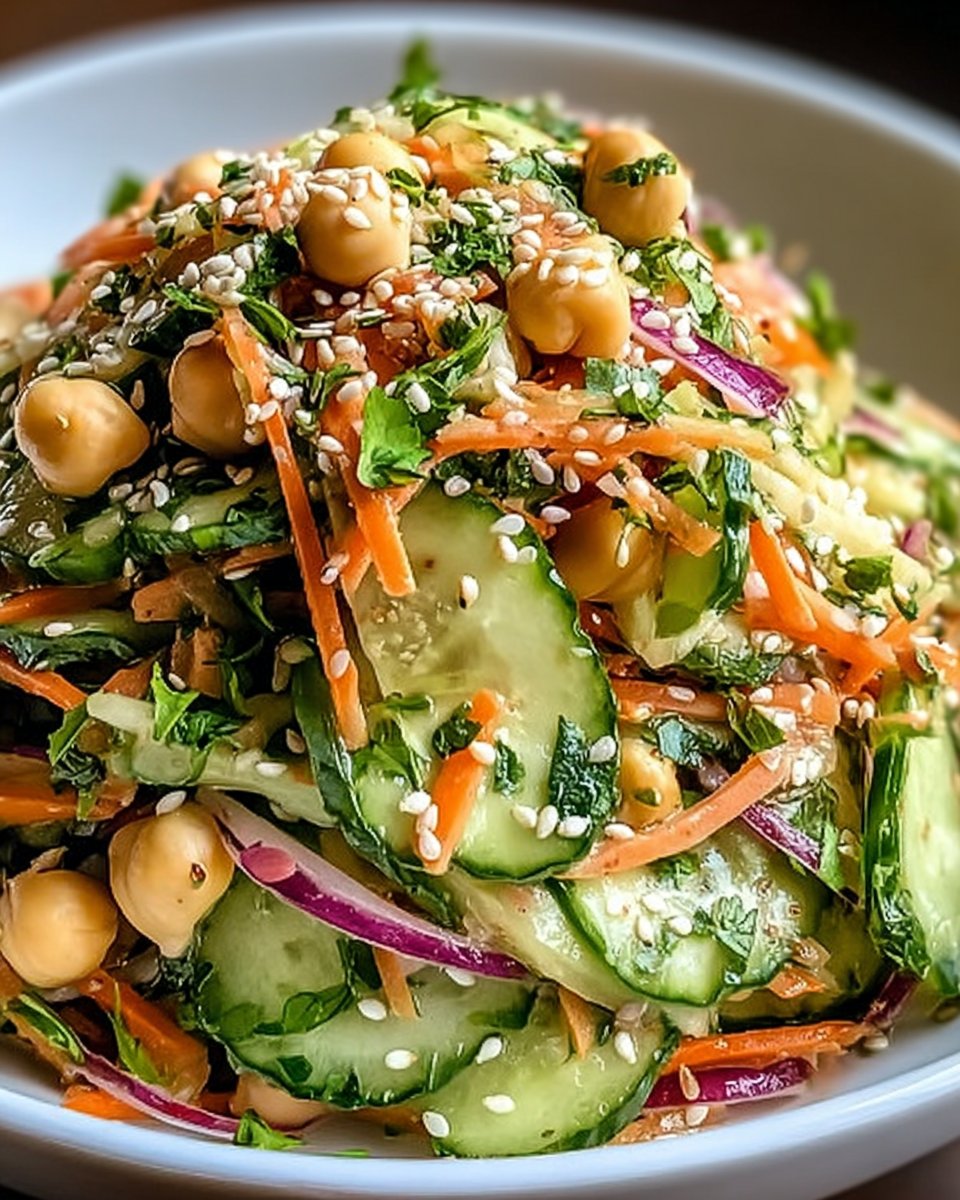 Asian Cucumber and Chickpea Slaw with Sesame Dressing