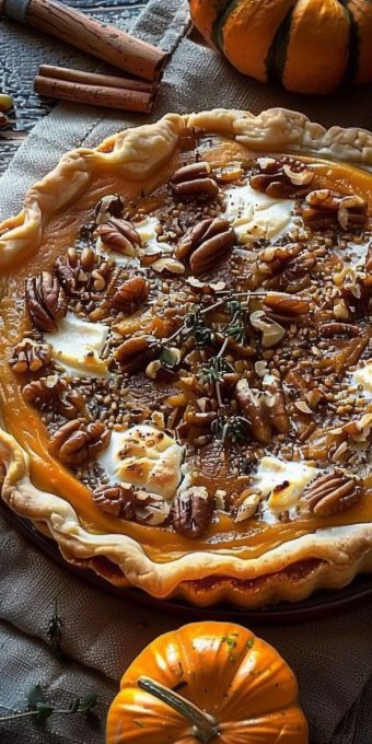 Pumpkin tart with shallots, Comté cheese, and walnuts