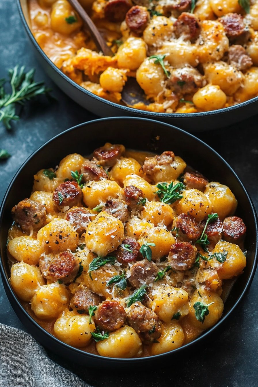 Krämig Butternut Squash Gnocchi med Korv