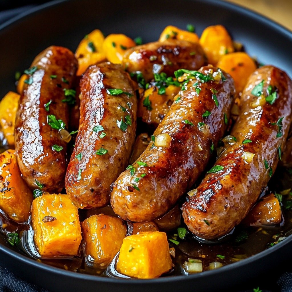Sausage and Sweet Potatoes with Honey Garlic