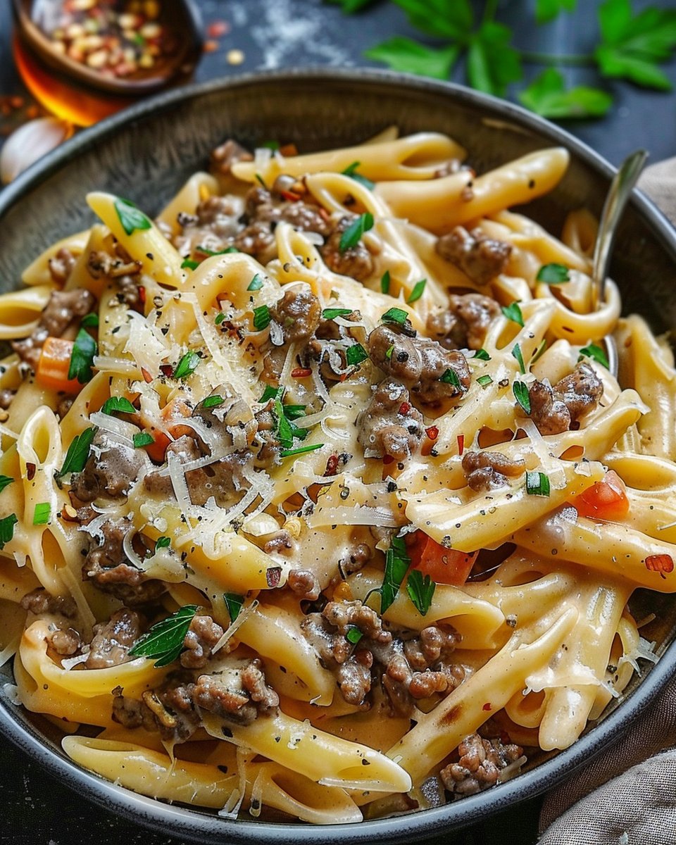 Creamy Garlic Beef Pasta