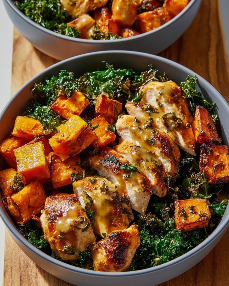Maple Dijon Chicken & Roasted Sweet Potato Bowl
