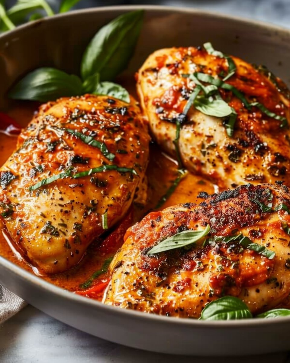 Mediterranean Chicken with Roasted Red Pepper Sauce