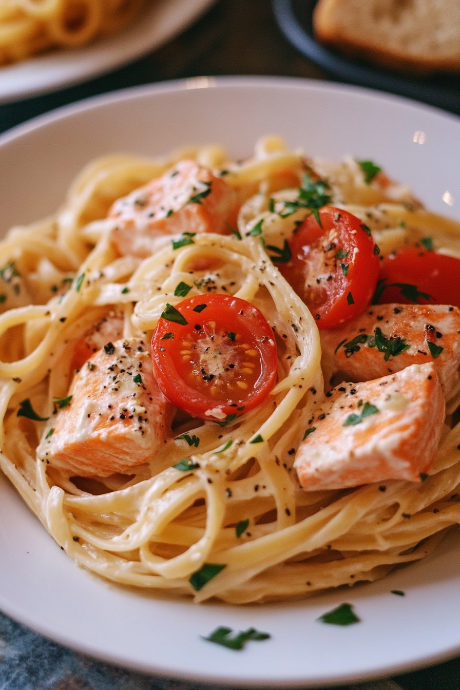 Creamy Lemon and Fresh Tomato Salmon Pasta