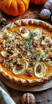 Tarte au Potimarron Échalotes Comté et Noix - Recettes chef