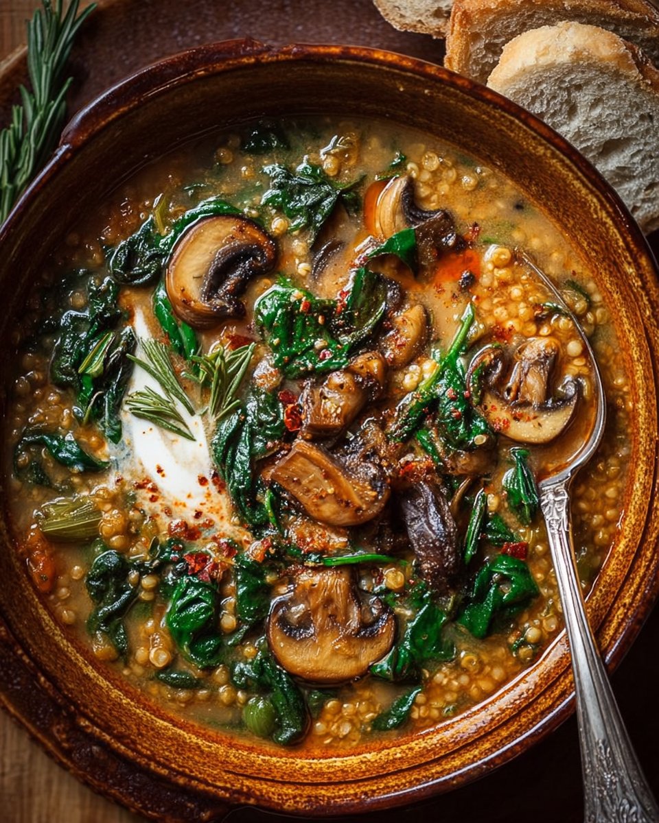 Hearty Grain Spinach & Mushroom Soup