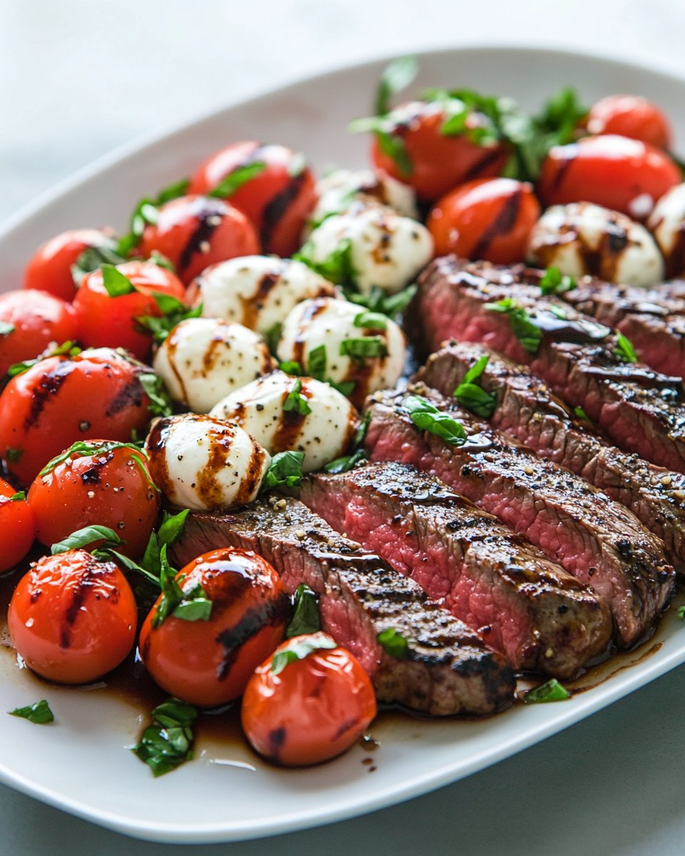 Grilled Flank Steak Caprese with Balsamic Dressing