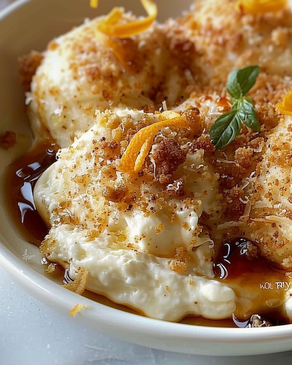 Parmesan–Asiago Cream with Orange Zest & White Balsamic Honey Drizzle