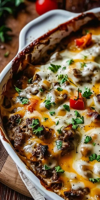 Low Carb Philly Cheesesteak Casserole