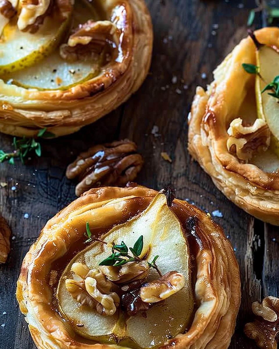 Apple, Pear & Goat Cheese Puff Pastry Tarts with Toasted Walnuts