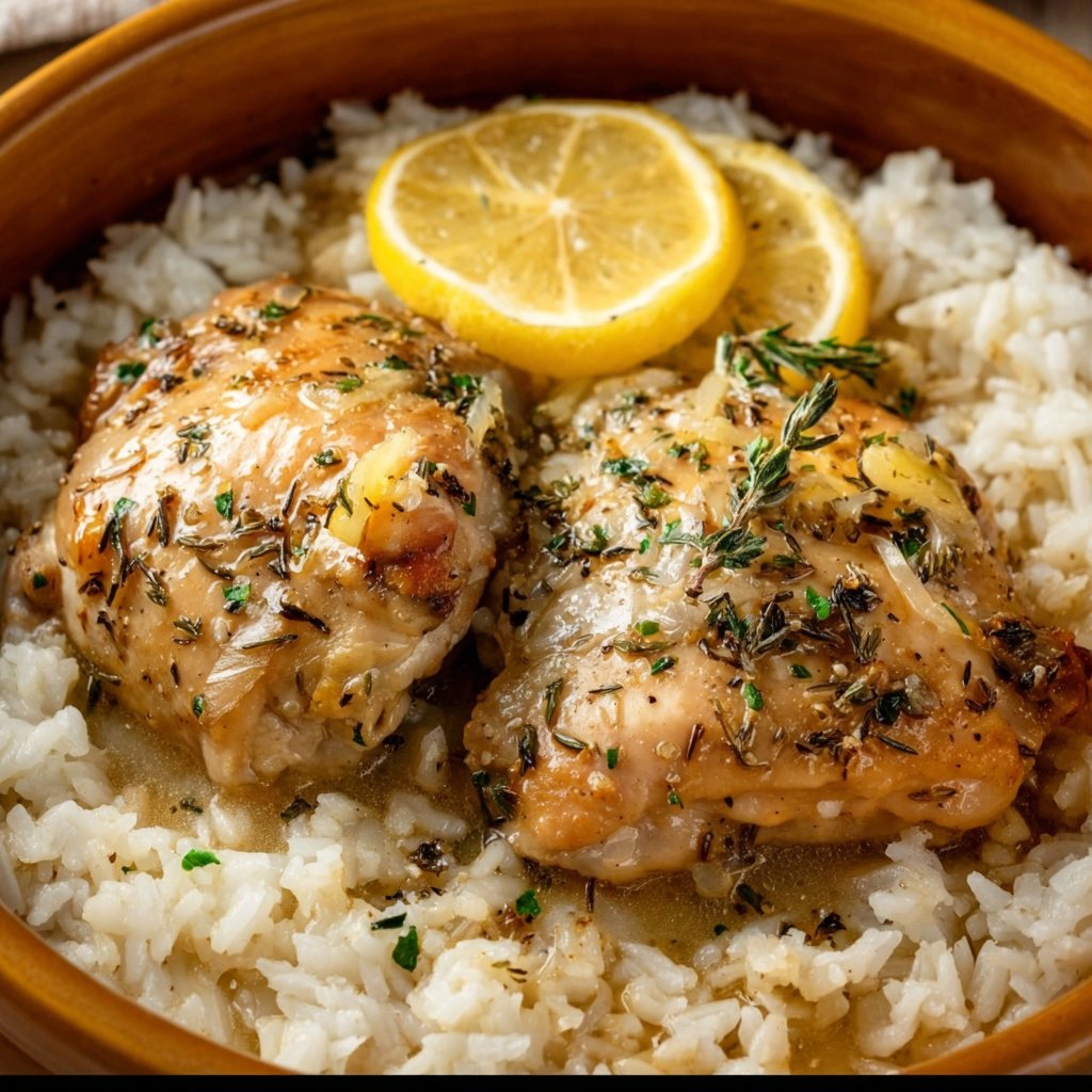 Slow Cooker Lemon Herb Chicken with Fluffy Rice