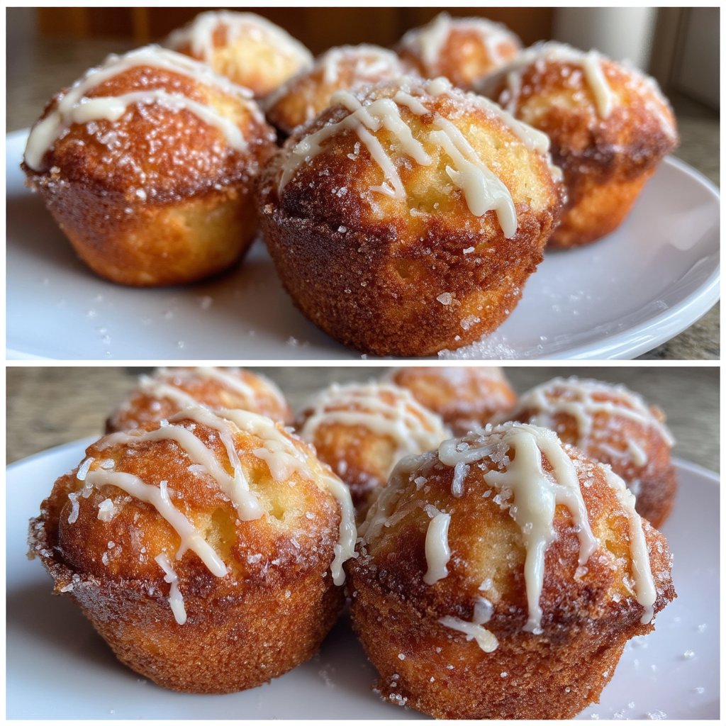 Lemon Sugar Donut Muffins with Vanilla Drizzle