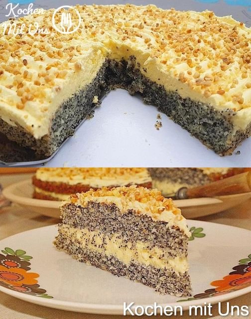 Mohnkuchen mit Paradiescreme