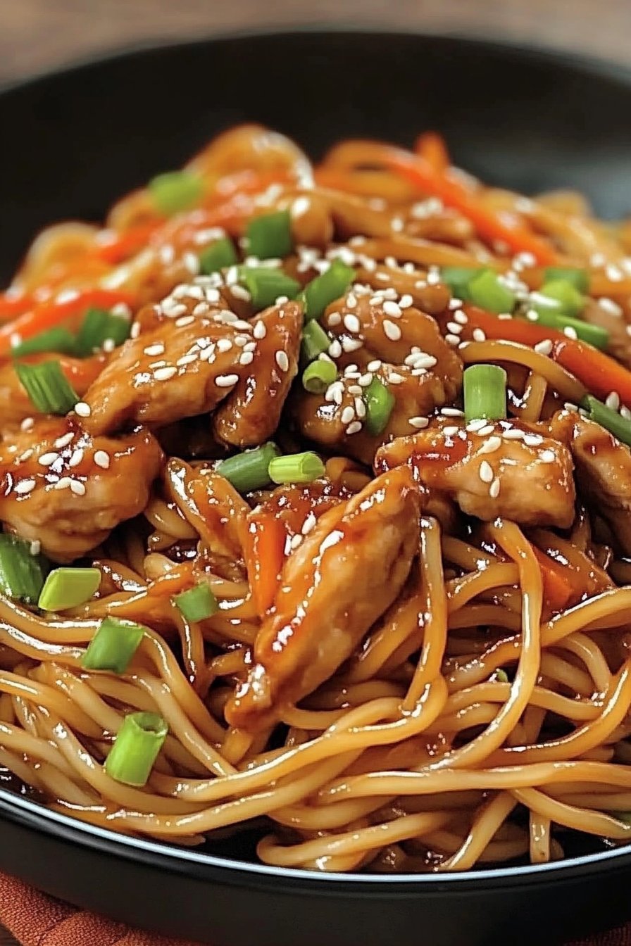 Noodles Saltati con Pollo Caramellato