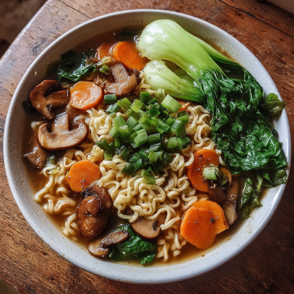 Ramen Noodle Soup with Mushroom Broth & Bok Choy