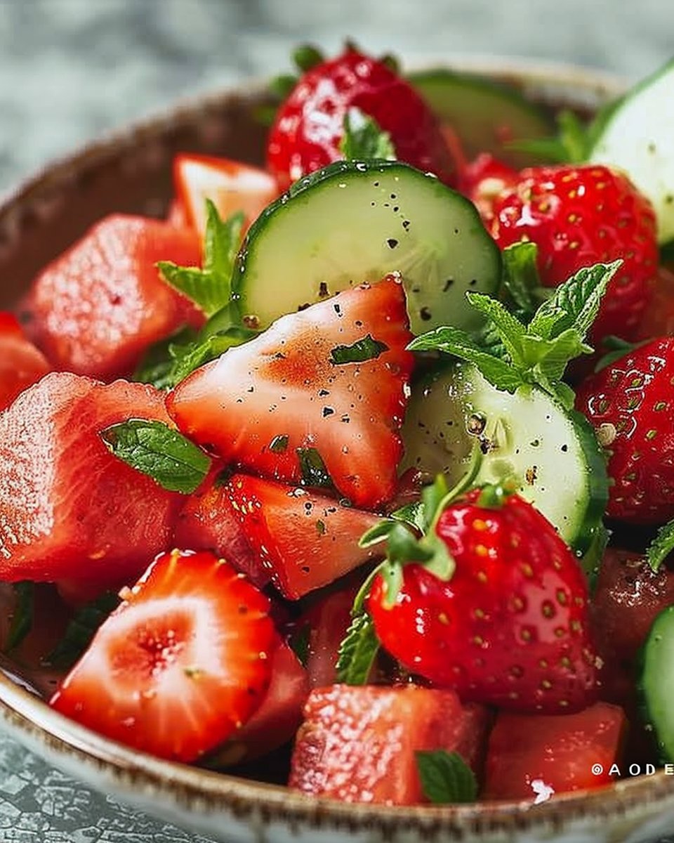 Watermelon Cucumber Strawberry Salad