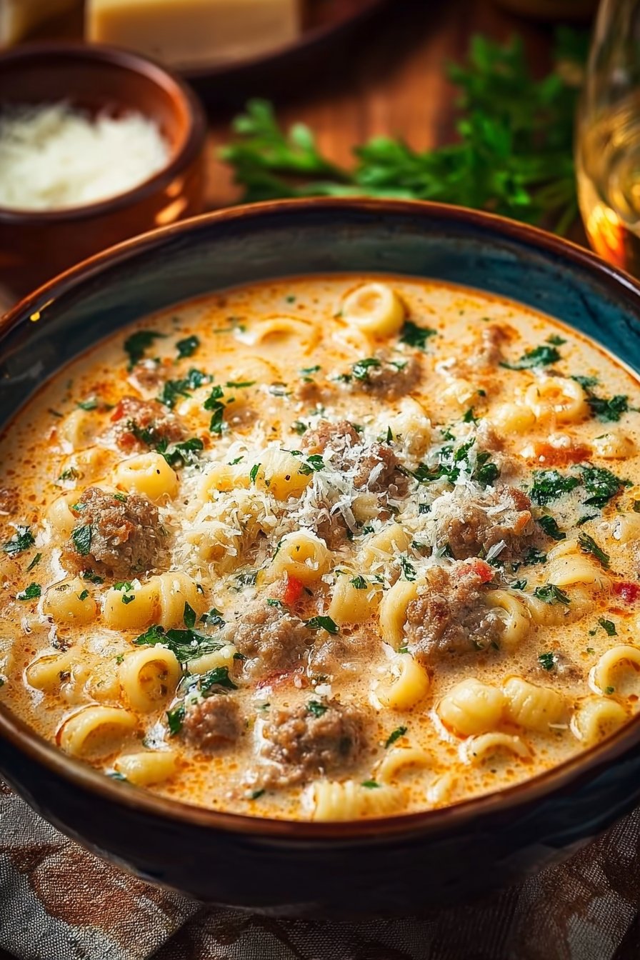 Creamy Parmesan Italian Sausage Ditalini Soup