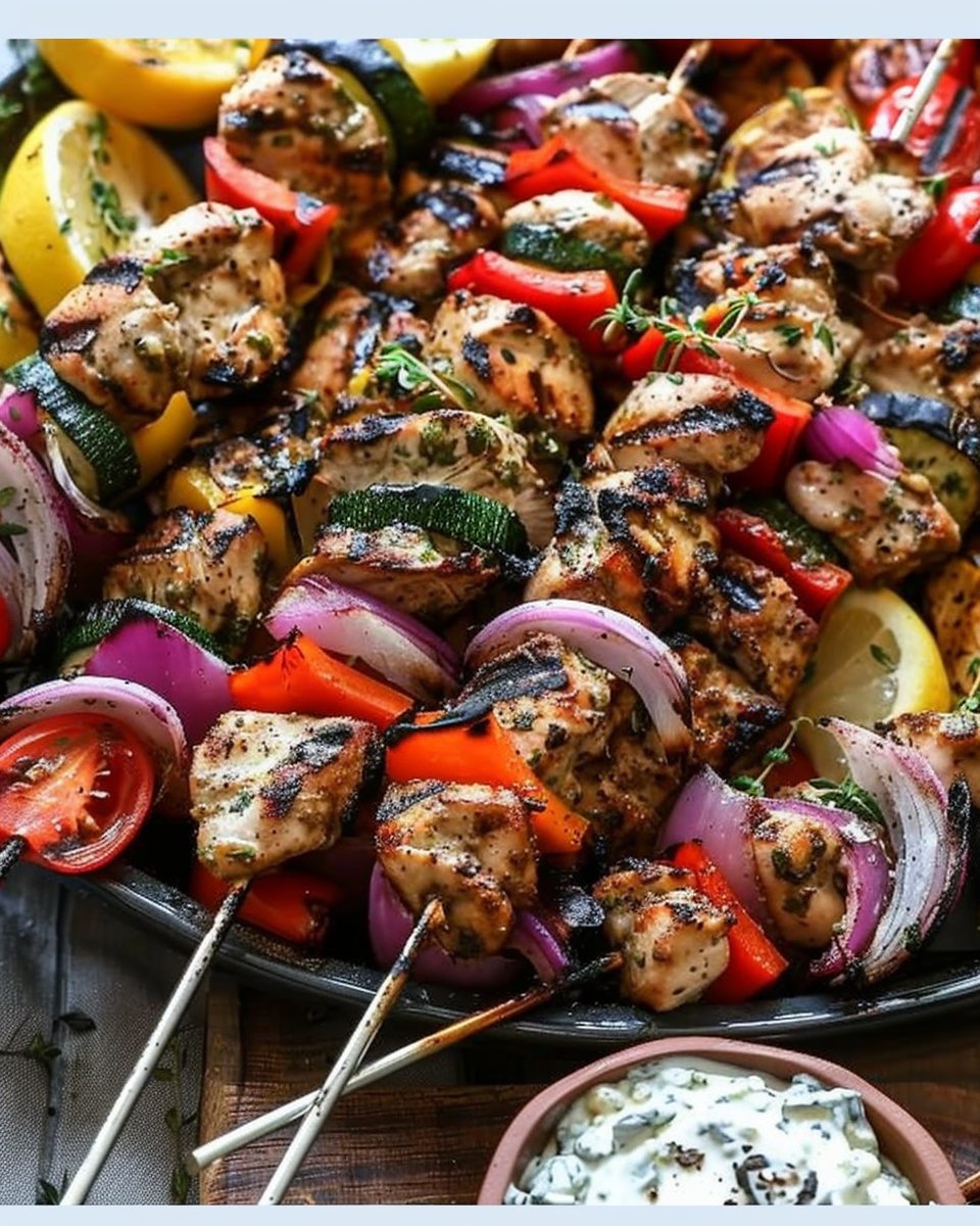 Easy Chicken Souvlaki Skewers with Grilled Vegetables – Authentic Greek Flavor at Home