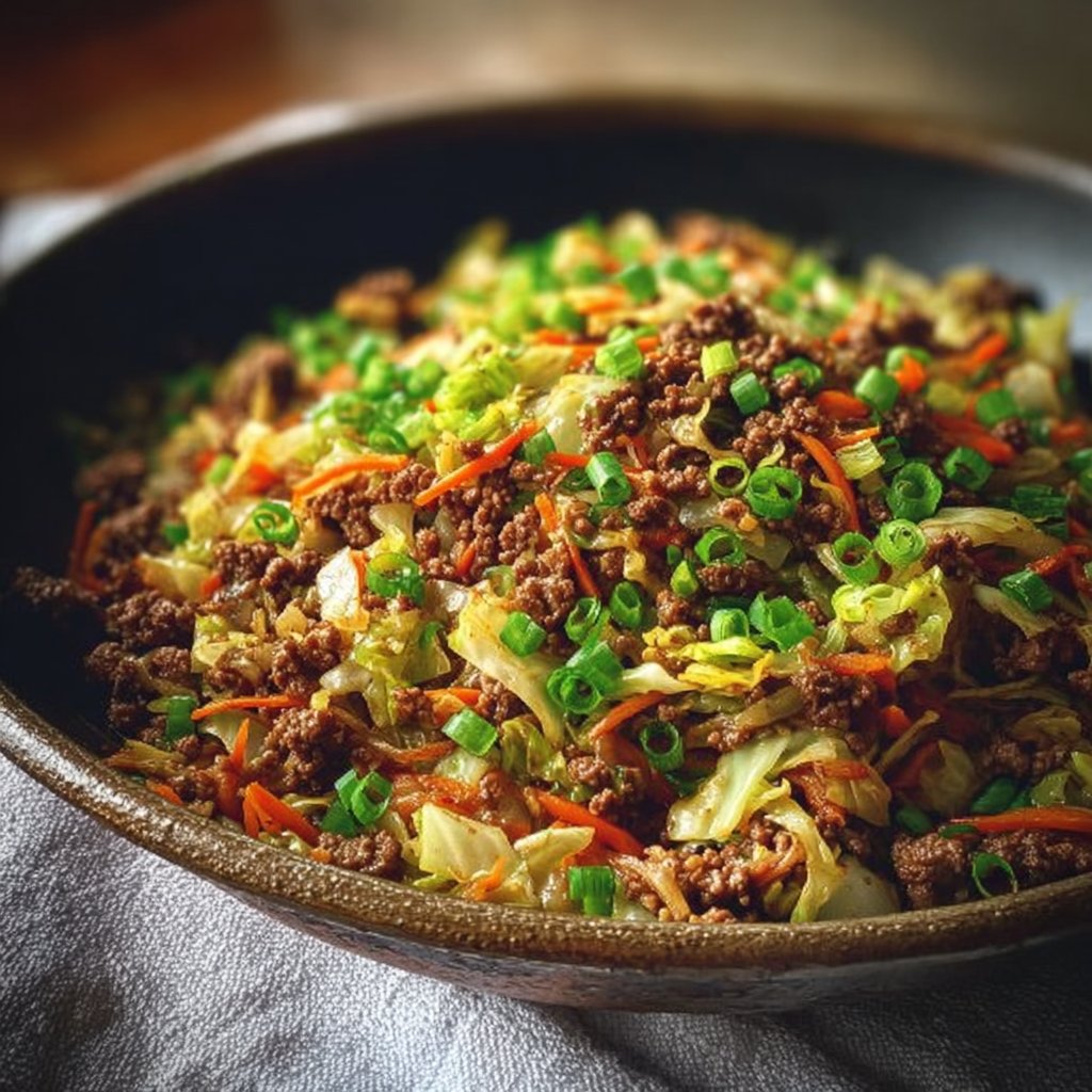 Healthy Chinese Ground Beef and Cabbage Stir Fry