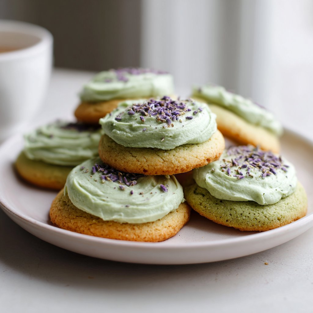 Matcha Sugar Cookies with Lavender Frosting