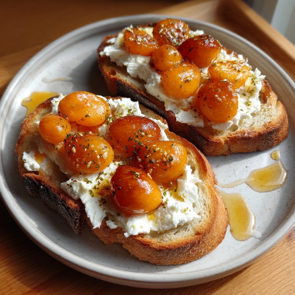 Ricotta Toast with Roasted Apricots and Honey 2 Ricotta Toast with Roasted Apricots and Honey