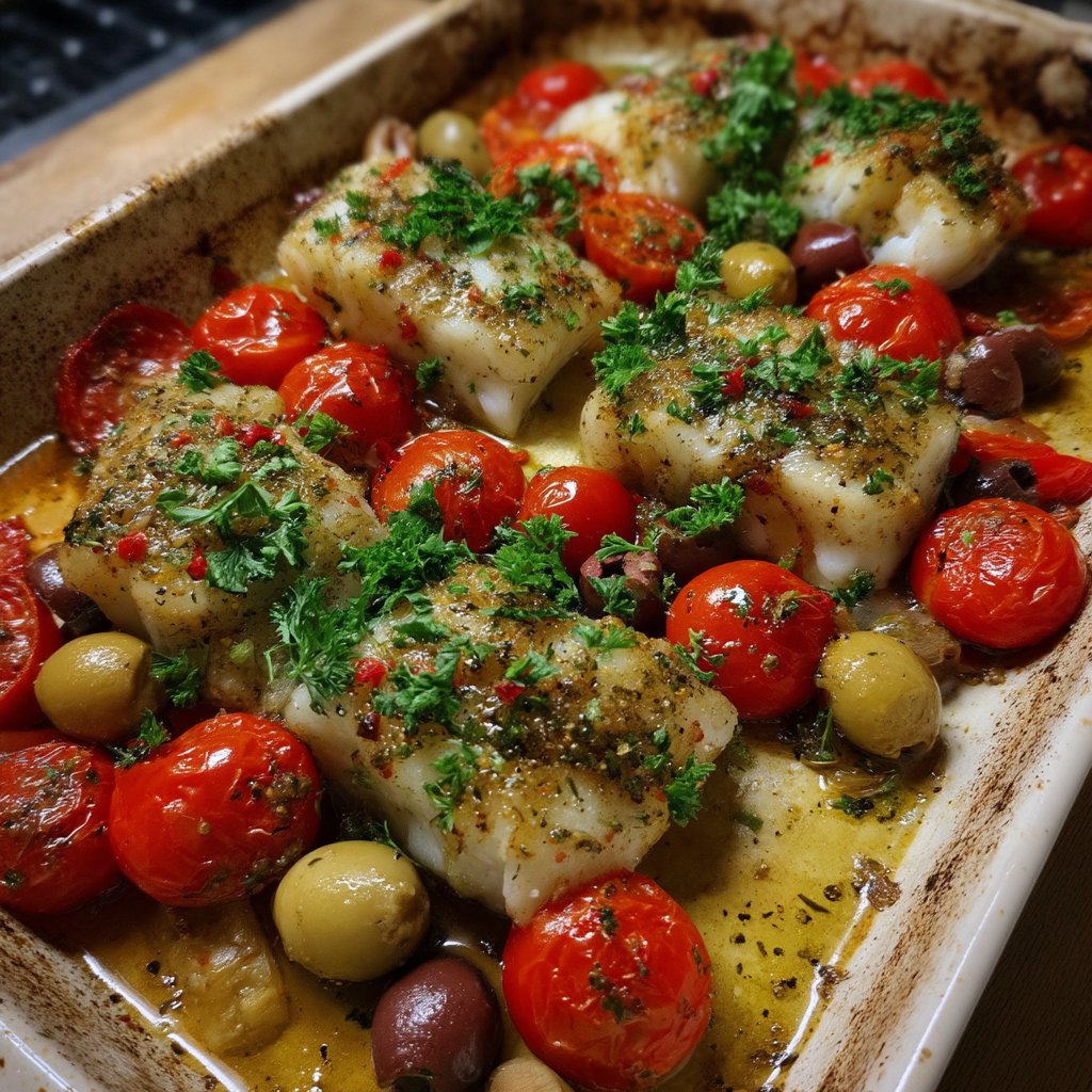 Baked Cod with Tomatoes and Olives 2 Baked Cod with Tomatoes and Olives