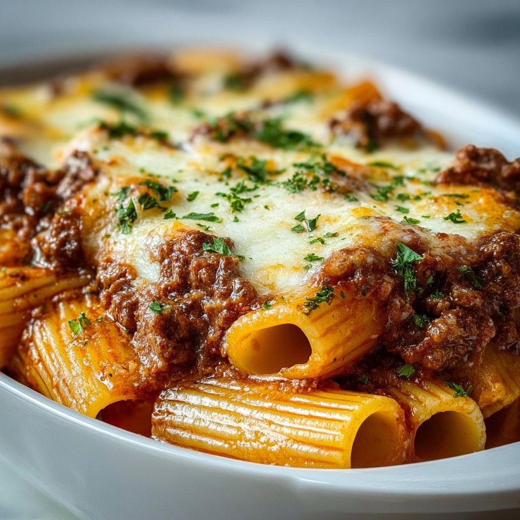 Baked Rigatoni Stuffed with Beef Ragu & Mozzarella
