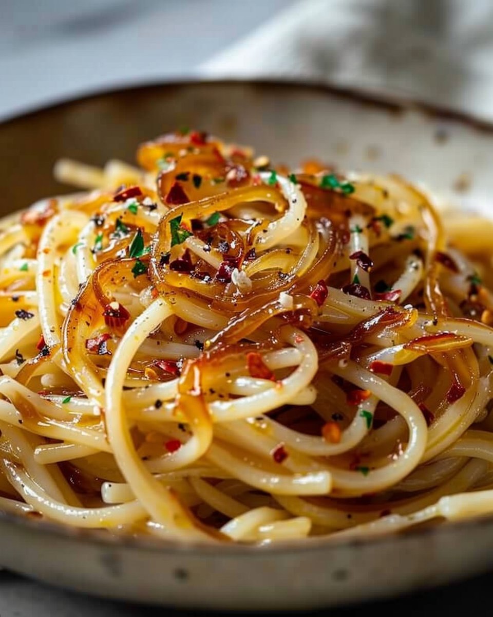 Caramelized Onion Pasta with Chili Oil