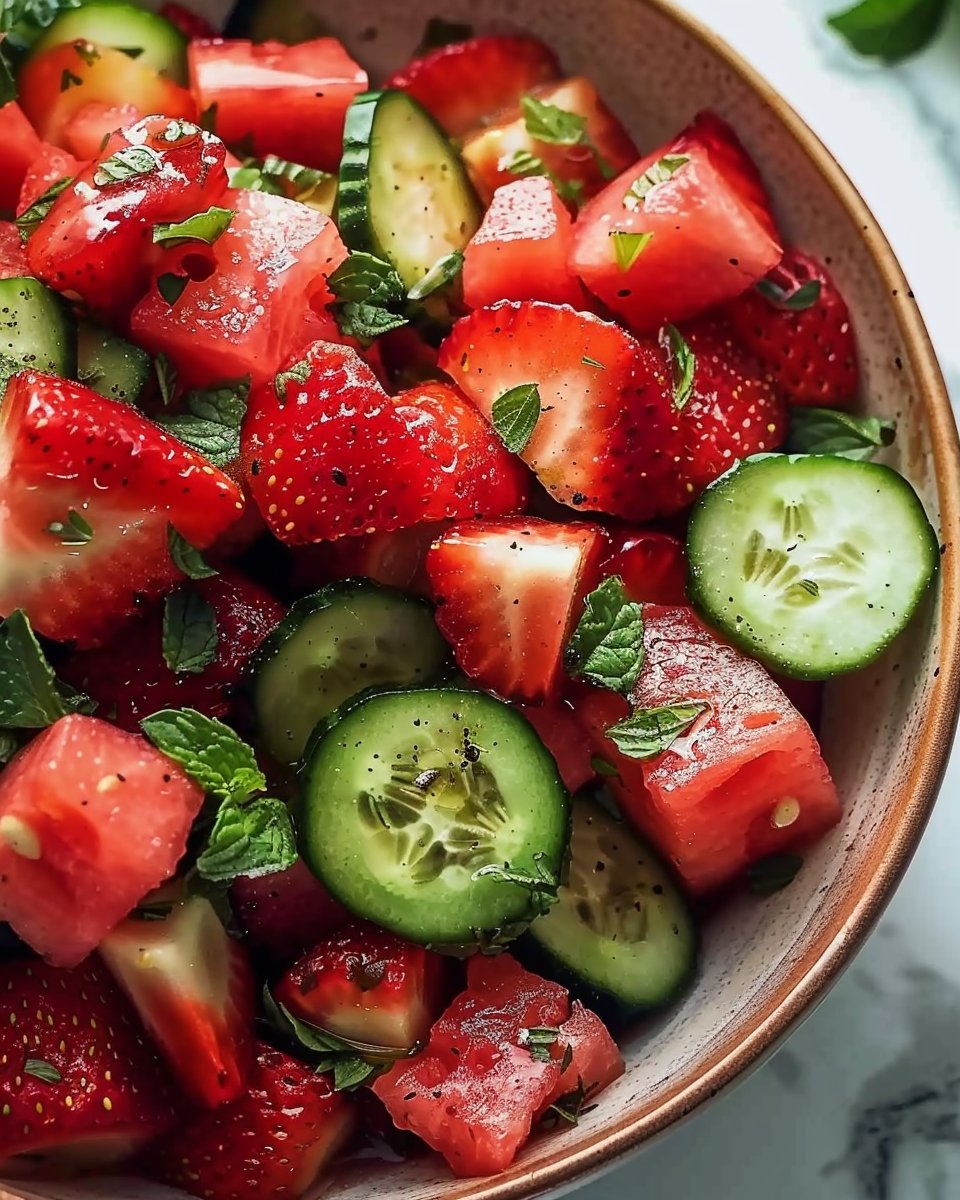 Watermelon Cucumber Strawberry Salad