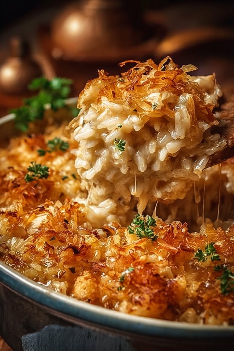 French Onion Chicken Rice Bake