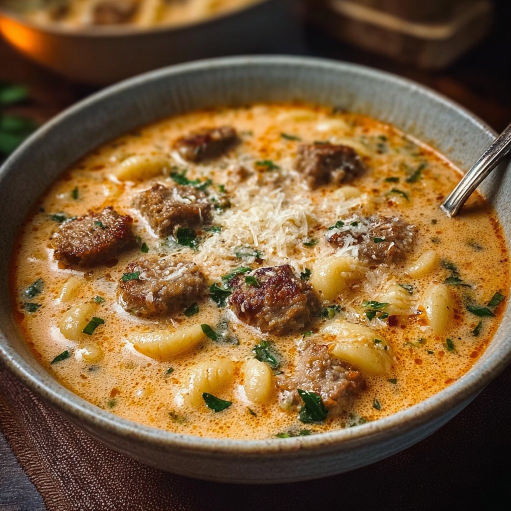 Creamy Parmesan Italian Beef Sausage Soup