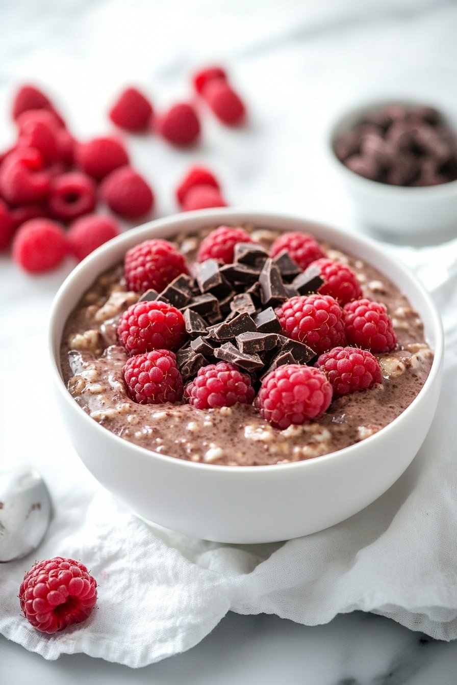 Porridge ai lamponi e cioccolato