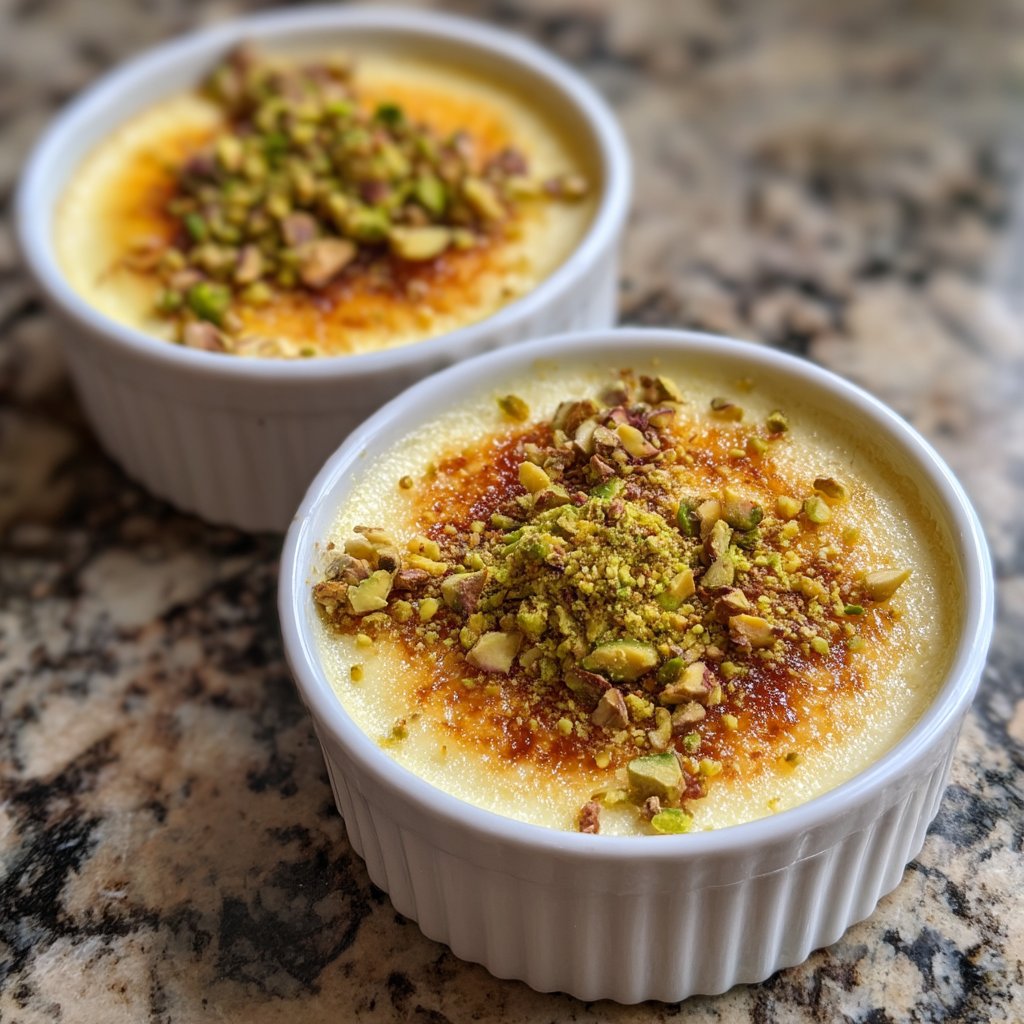 Orange Blossom Custard Cups with Crushed Pistachios