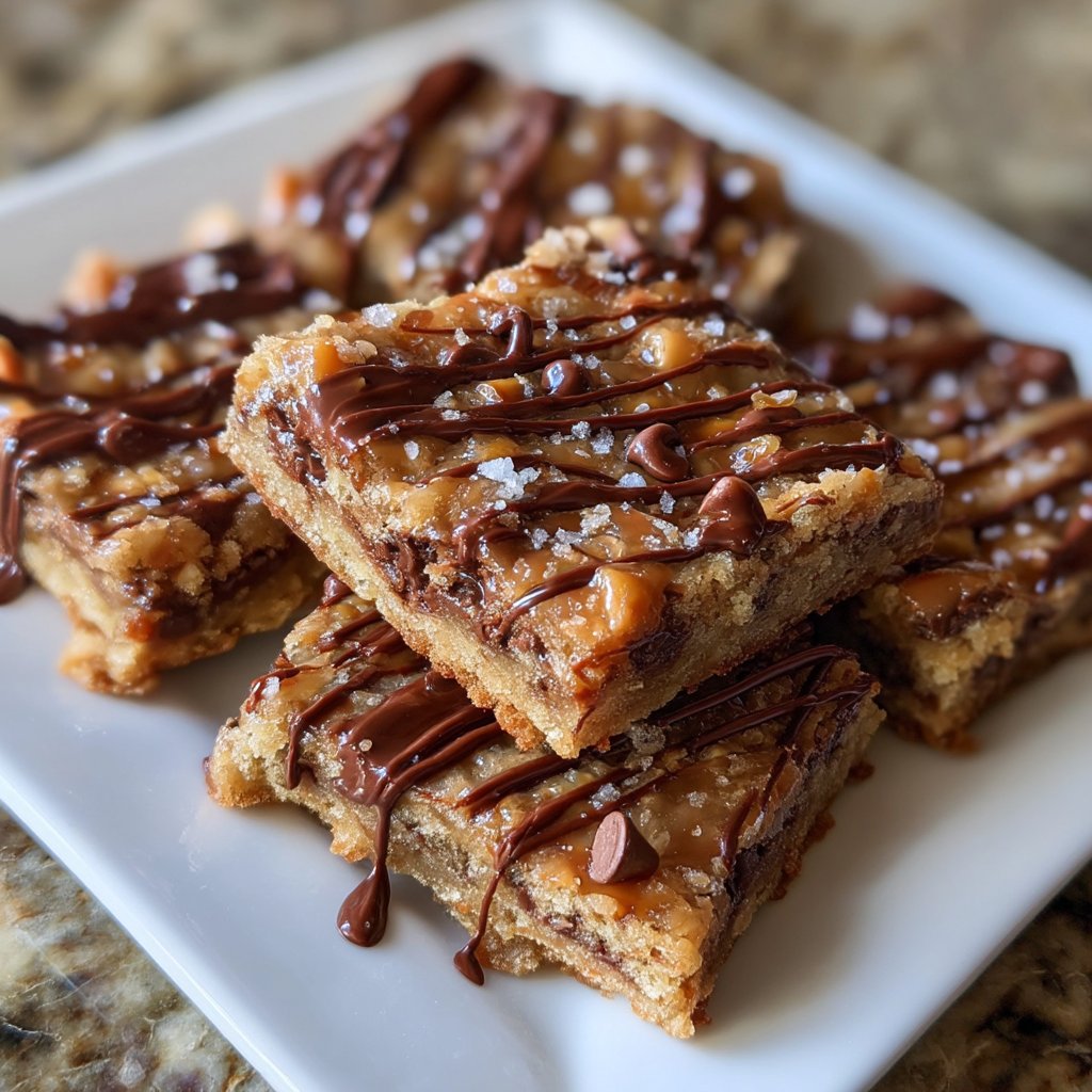 Salted Toffee Cookie Bars with Chocolate Drizzle