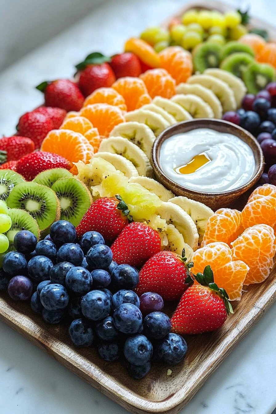Rainbow Fruit Platter with 2 Ingredient Fruit Dip