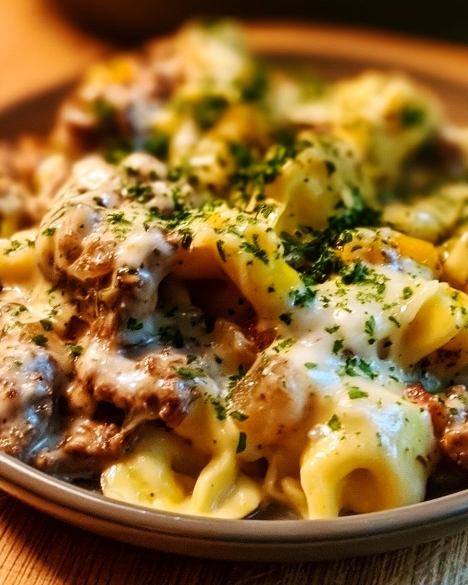 Slow Cooker Cheesesteak Tortellini