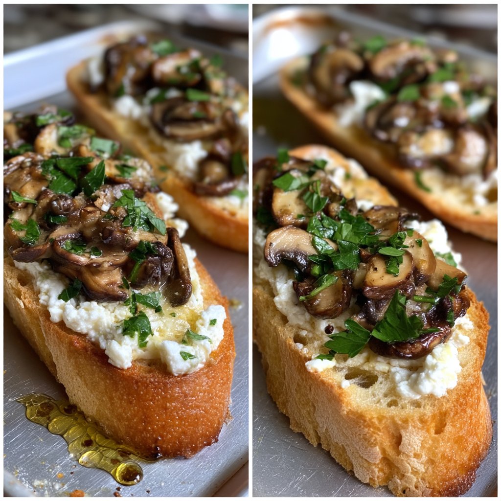 Savory Ricotta Crostini with Garlic Mushrooms