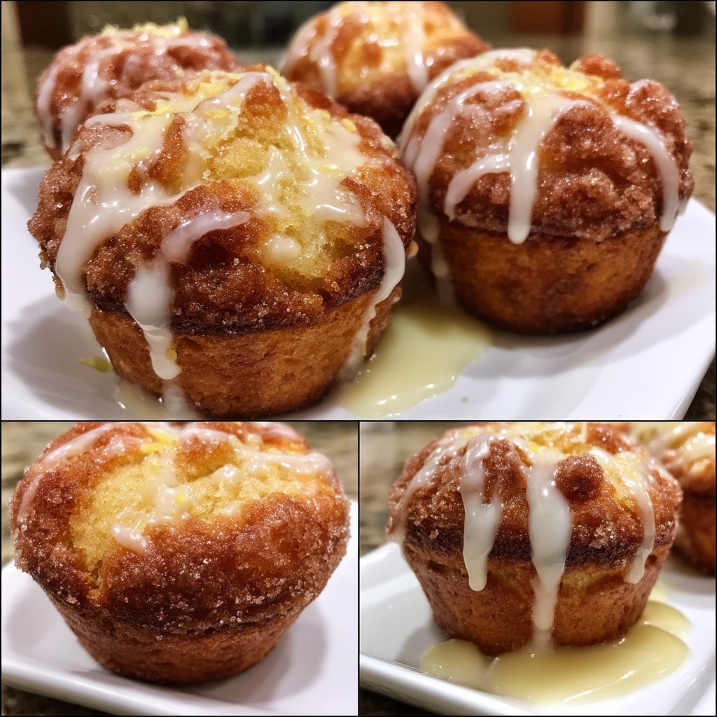 Lemon Sugar Donut Muffins with Vanilla Glaze 4 Lemon Sugar Donut Muffins with Vanilla Glaze