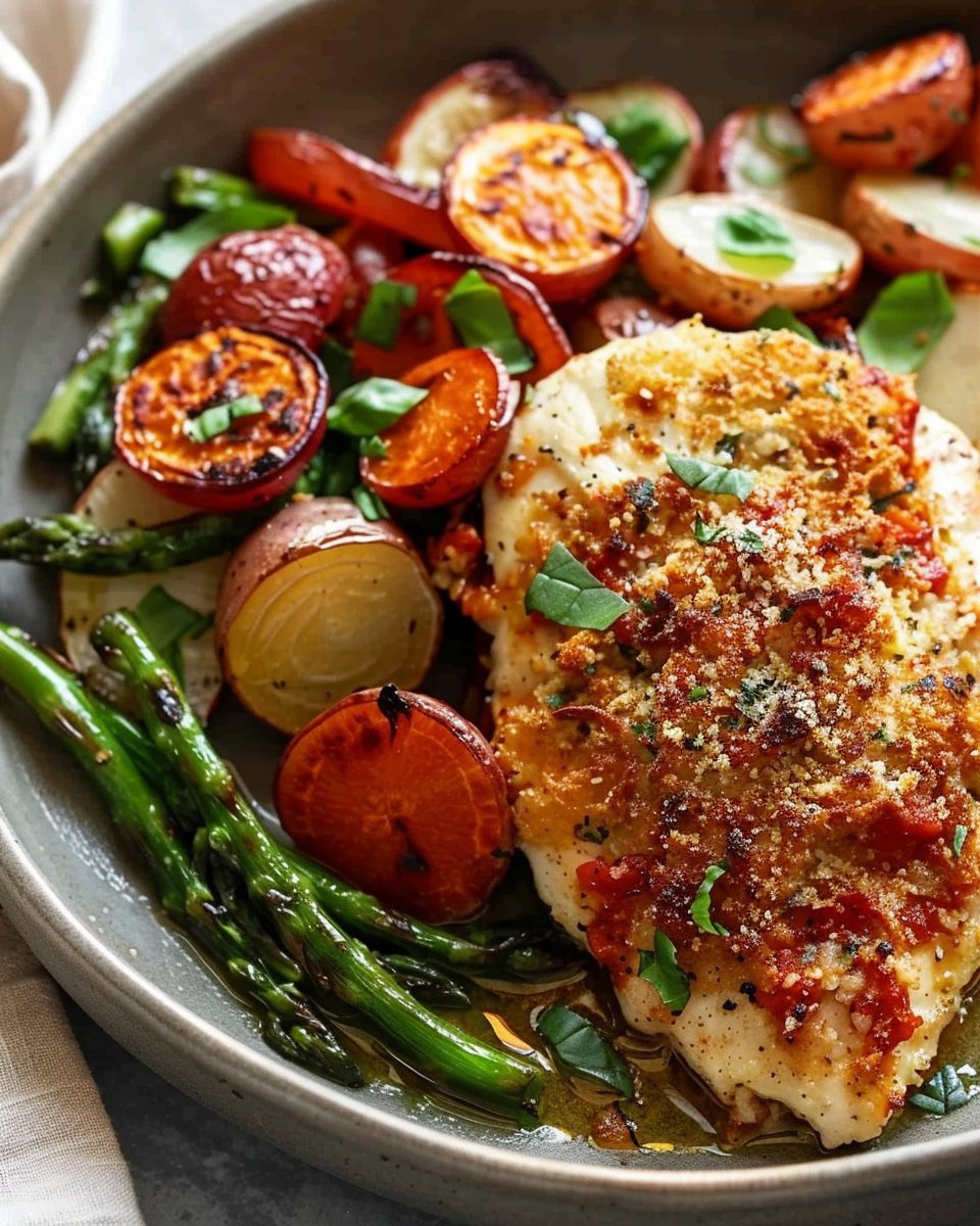 Healthy Chicken Parmesan with Roasted Veggies