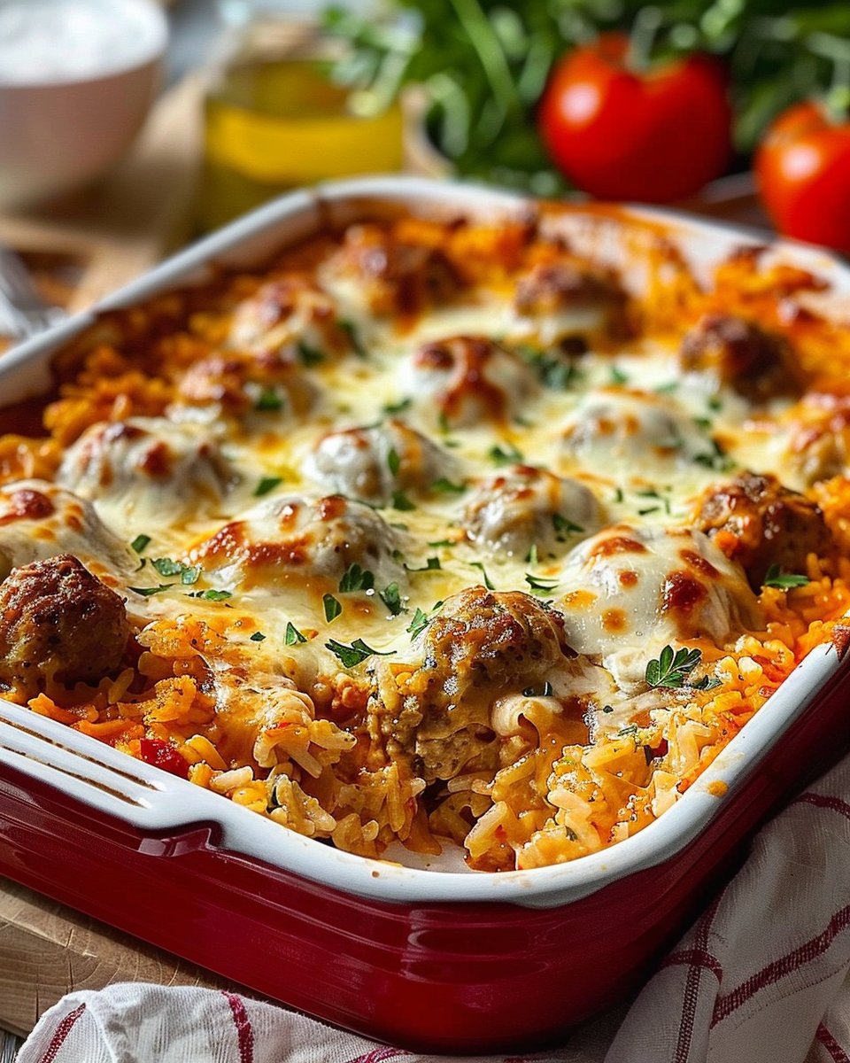 Easy Cheesy Meatball & Rice Dinner Casserole