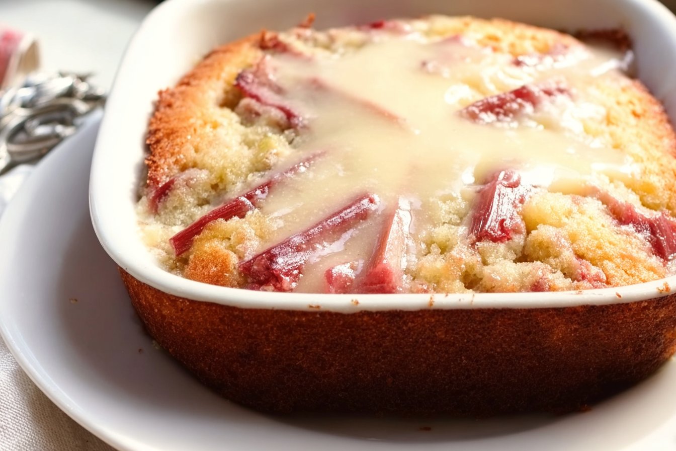 Decadent Rhubarb Cake with Butter Sauce