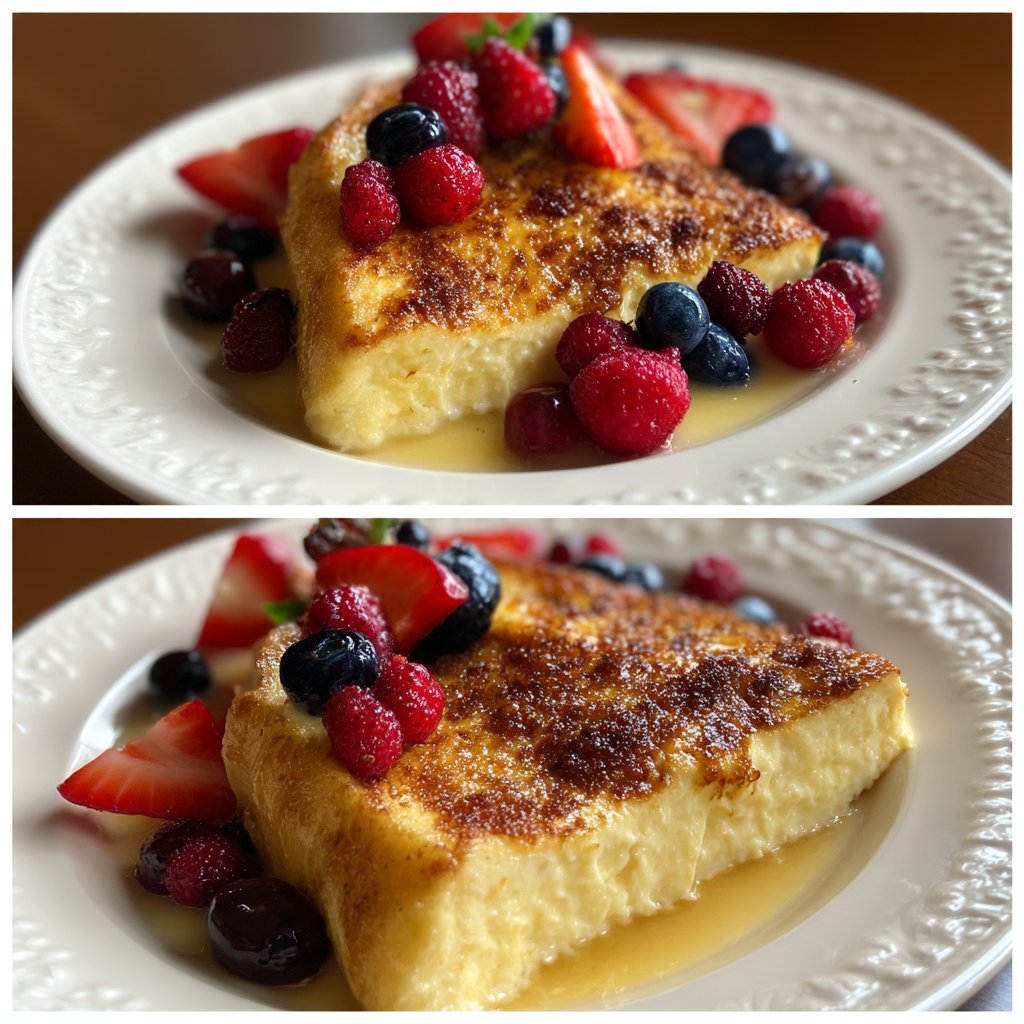 Vanilla Custard Toast with Cinnamon Sugar Berries